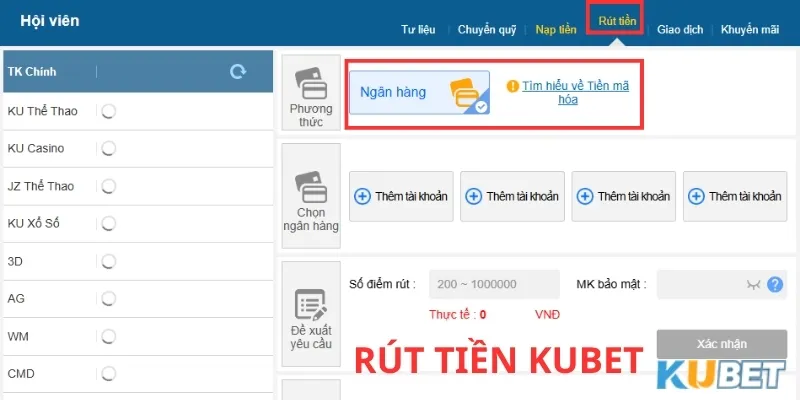 Các phương thức rút tiền tại nhà cái Kubet